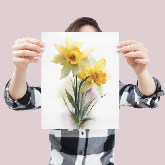 Watercolor Daffodils Flowers Wall Art Illustration Print Poster Unframed - Picture 3 of 6